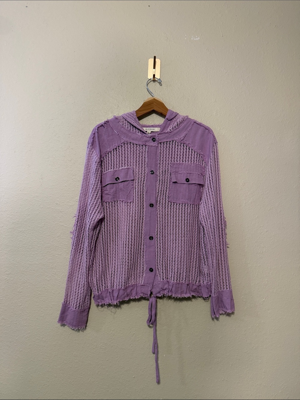 Blue Velvet Open Knit See Through Purple Hoodie Size Large